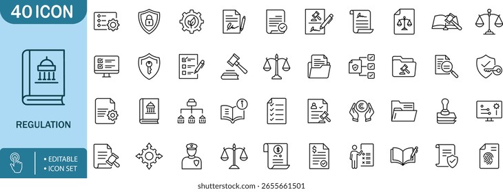 Regulación, Ley, Seguridad, Documento, Política, Privacidad, Justice Icon Setregulation, ley, justicia, reglas, documento, privacidad, contrato, política, datos, Términos, legal, tribunal, archivo, ícono, editable, Acuerdo,