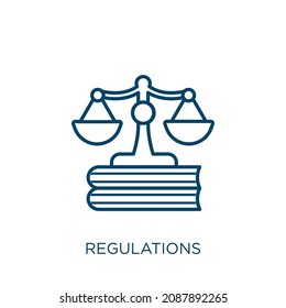 regulations icon. Thin linear regulations outline icon isolated on white background. Line vector regulations sign, symbol for web and mobile