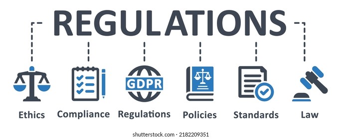 Icono de regulaciones - ilustración vectorial . regulaciones, regulación, cumplimiento, ley, autoridad, reglas, infografía, plantilla, presentación, concepto, banner, pictograma, conjunto de iconos, iconos.