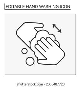  Regulations line icon. Rules of correct hand washing.Rub hands together and scrub palms. Hygiena concept. Isolated vector illustration. Editable stroke