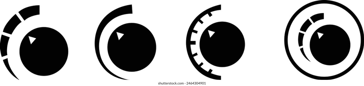 regulator knob vector icons set. Switch or tumbler. Level volume control. Vector, volume level knob and round controller. Control knob. Linear flat volume level buttons, on transparent background.