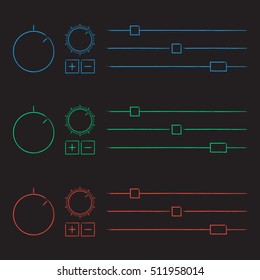 Regulators set Hand drawn knobs Set of switches Digital switch icon Digital controller Slider control Vector