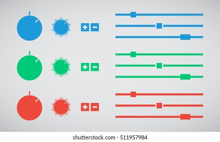 Regulators set Knobs Set of switches Digital switch icon Digital controller Slider control Vector