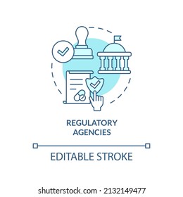 Regulatory agencies turquoise concept icon. Safety of clinical trials guaranty abstract idea thin line illustration. Isolated outline drawing. Editable stroke. Arial, Myriad Pro-Bold fonts used