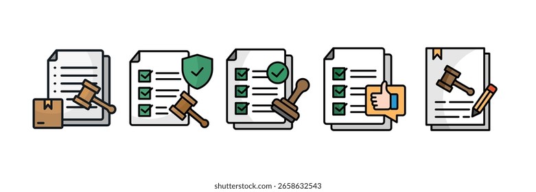 Conjunto de iconos de cumplimiento normativo, que contiene verificación de diseño, Comentarios de cumplimiento, Acuerdo