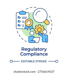 Regulatory compliance multi color concept icon. Organizational management, business operations. Round shape line illustration. Abstract idea. Graphic design. Easy to use in presentation, article