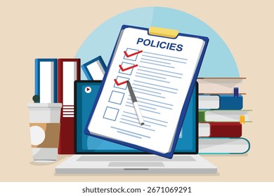 Concepto de reglas de cumplimiento normativo para que los empleados de oficina logren sus objetivos comerciales.
