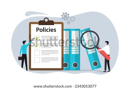 Regulatory compliance rules concept for office employees to achieve business goals. Moral standards and productivity. Policies list board company with check list. 