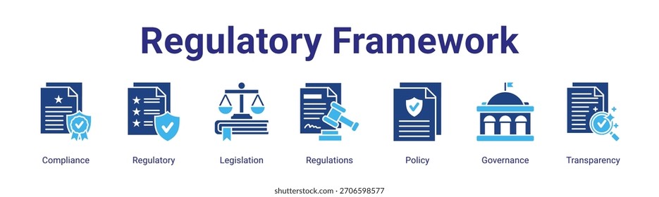 Estrutura normativa ícone de banner da Web conceito de ilustração vetorial apresentando conformidade, regulamentação, legislação, regulamentos, política, governança e transparência em um conjunto de coleta.