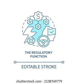 Regulatory Function Turquoise Concept Icon. Law System. National Economic Security Abstract Idea Thin Line Illustration. Isolated Outline Drawing. Editable Stroke. Arial, Myriad Pro-Bold Fonts Used