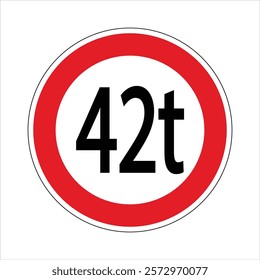 Regulatory road sign indicating a weight limit of 42 tons, typically for heavy vehicles crossing bridges or infrastructure.