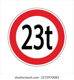 Regulatory road sign indicating a weight limit of 23 tons for vehicles.