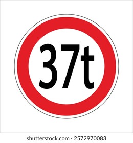 Regulatory road sign indicating a weight limit of 37 tons for passing vehicles.