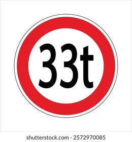 Regulatory road sign indicating a weight limit of 33 tons, typically for bridges or overpasses.