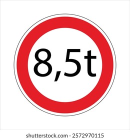 Regulatory road sign indicating a weight limit of 8.5 tons for vehicles.