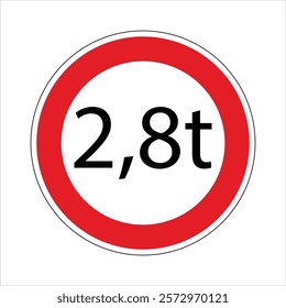 Regulatory road sign indicating a weight limit of 2.8 tons, prohibiting heavier vehicles.