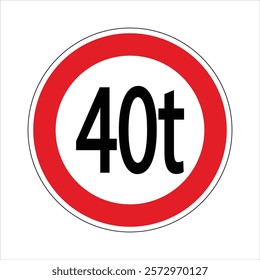 Regulatory road sign indicating a weight restriction for vehicles exceeding 40 tons, promoting road safety and infrastructure preservation.