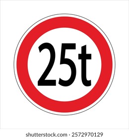 Regulatory road sign indicating a weight limit for vehicles, prohibiting passage for those exceeding 25 tons.