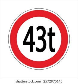 Regulatory road sign indicating a weight limit of 43 tons for vehicles.