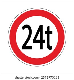 Regulatory road sign indicating a weight limit of 24 tons, prohibiting passage to vehicles exceeding that weight.