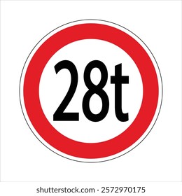 Regulatory road sign indicating a weight limit restriction for vehicles over 28 tons.