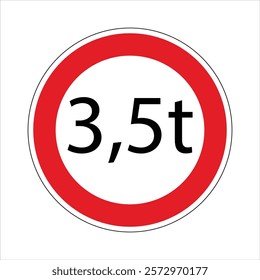 Regulatory road sign indicating a weight limit of 3.5 tons for passing vehicles.