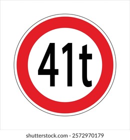 Regulatory road sign indicating a weight limit restriction for vehicles, prohibiting passage for those exceeding 41 tons.