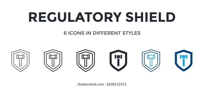 Regulatory Shield Icon In Different Style Vector Illustration. Designed In Thin Line, Regular Line, Bold Line, Glyph, Color Line, And Color Glyph Style Can Be Used For Web