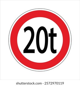 Regulatory signage specifying a weight restriction for vehicles exceeding 20 tons, ensuring road safety and infrastructure preservation.