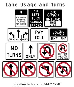 Regulatory traffic sign. Lane Usage and Turns. Flat design. Vector illustration.
