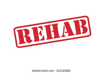 REHAB red Rubber Stamp Vector over a white background.