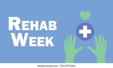 Rehab Week vector banner design with geometric shapes and vibrant colors on a horizontal background.