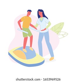 Rehabilitation Center Staff Help Boy Adapting Living Full Life. Physical Development, Teenager with Disabilities Strengthen Physical Necessary to Handle Wheelchair. Cartoon Flat Vector Illustration