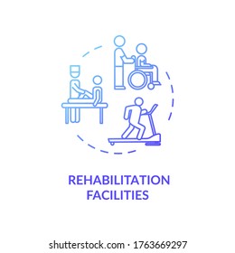 Rehabilitation facilities concept icon. Rehab clinical center. Physiotherapy thin line illustration. Medical rehabilitation. Vector isolated outline RGB color drawing