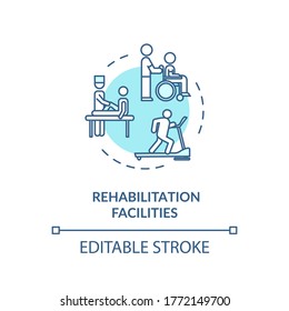 Rehabilitation facilities turquoise concept icon. Rehab clinical center. Physiotherapy thin line illustration. Medical rehabilitation. Vector isolated outline RGB color drawing. Editable stroke