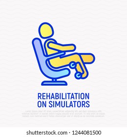Rehabilitation on simulators thin line icon. Modern vector illustration of muscle recovery.