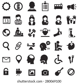 Rehabilitation Service For Disability Icon Set