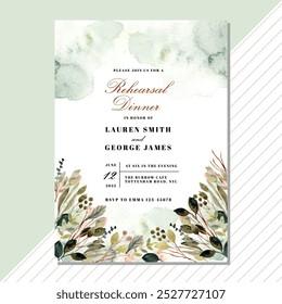 rehearsal dinner invitation with foliage watercolor frame