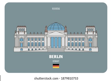 Reichstag in Berlin, Germany. Architectural symbols of European cities. Colorful vector 