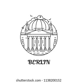 Reichstag in Berlin, Germany. Famous european landmarks. Tourist buildings. Collection buttons journey. Trendy vector illustration, line art style.