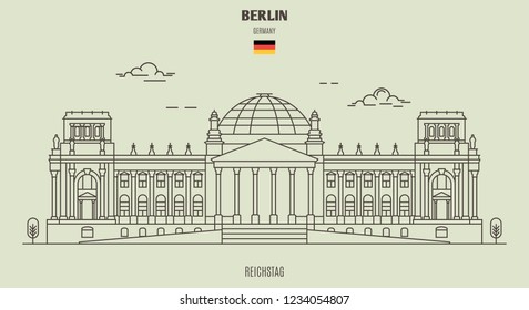 Reichstag en Berlín, Alemania. Icono de punto de referencia en estilo lineal