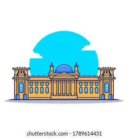 Reichstag Cartoon Vector Icon Illustration. Famous Building Traveling Icon Concept Isolated Premium Vector. Flat Cartoon Style