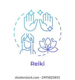 Reiki blue gradient concept icon. Alternative therapy, naturopathy. Mental health. Round shape line illustration. Abstract idea. Graphic design. Easy to use in infographic, presentation