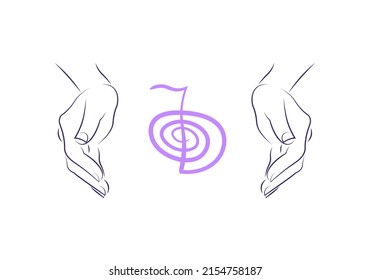 Reiki, Energizing Hand, Reiki Power Symbol, Vector Line Art Illustration