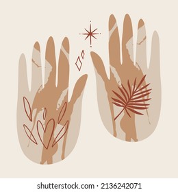 Reiki hand energy magical hands vector illustration. Magic holistic medicine art concept. Sending love healing energy.