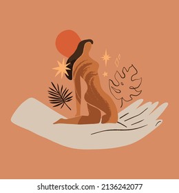 Reiki hand energy magical hands vector illustration. Magic holistic medicine art concept. Sending love healing energy.