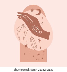 Reiki hand energy magical hands vector illustration. Magic holistic medicine art concept. Sending love healing energy.