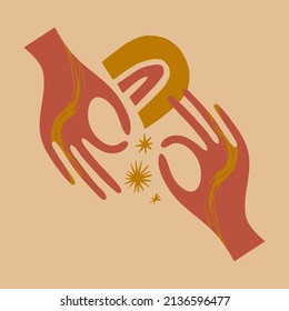 Reiki hand energy magical hands vector illustration. Magic holistic medicine art concept. Sending love healing energy.