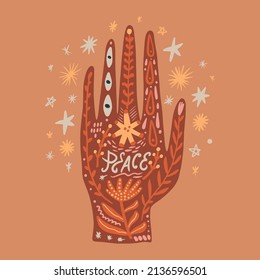 Reiki hand energy magical hands vector illustration. Magic holistic medicine art concept. Sending love healing energy.