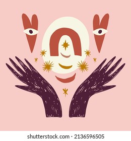 Reiki hand energy magical hands vector illustration. Magic holistic medicine art concept. Sending love healing energy.